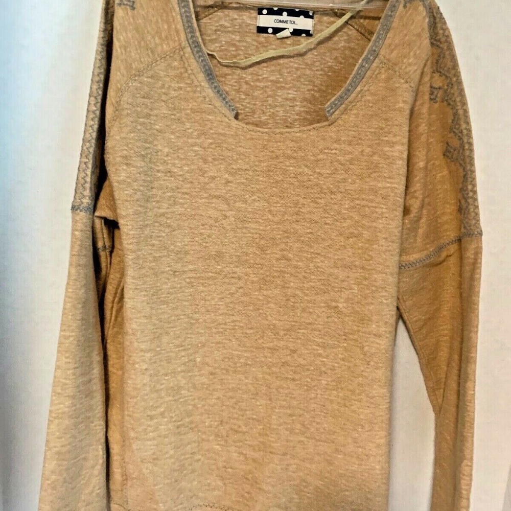 Comme Toi Womens Sz S Pullover Sweatshirt Long Sleeve Orange Gray Top Shirt 19 i